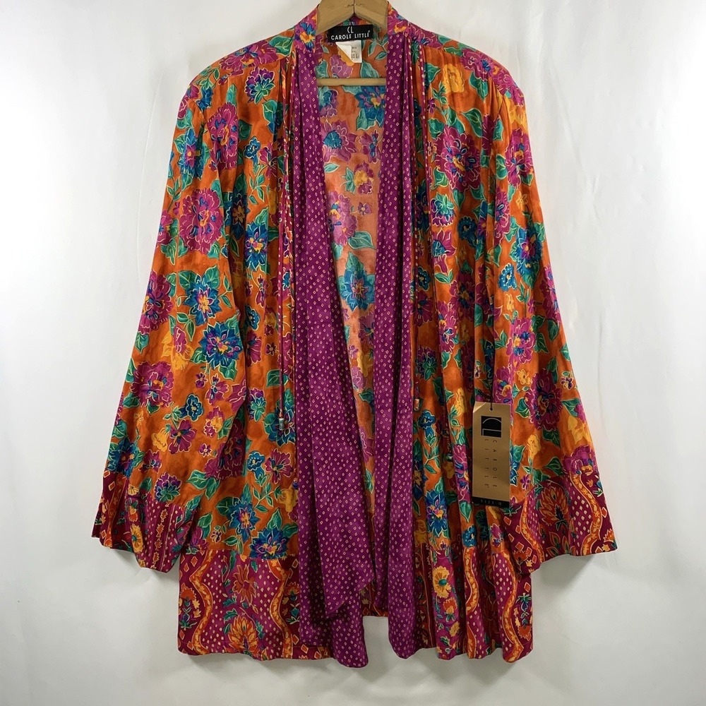 VTG 90s Carol Little Women Floral Open Front Top Size 12 Boho Eclectic Statement